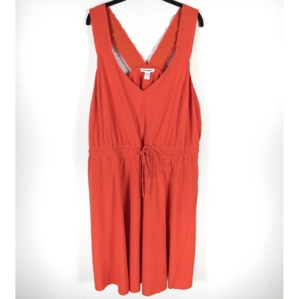 NWOT ATHLETA SAVANNAH Strap‎ Mini Dress 2X Orange V-Neck Sleeveless Drawstring